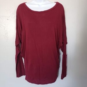 Double U Small Burgundy Red Long Sleeve Dolman Top Shirt Blouse Stretchy Comfy